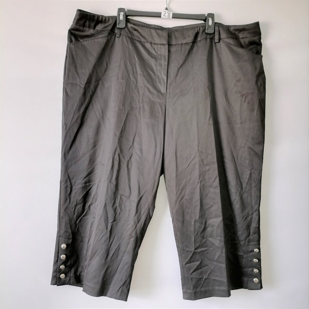 Zac & Rachel Womens Black High Rise Flat Front Capri Pants Plus Size 22W